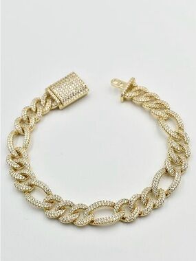 14K Gold Plated Iced Pavé CZ Cuban Link Bracelet with Box Clasp | Unisex Jewelry